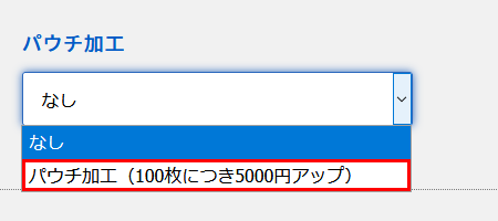 パウチ加工　注文画面