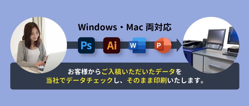 Windows・Mac両対応。お客様からご入稿いただいたデータをそのまま印刷いたします。